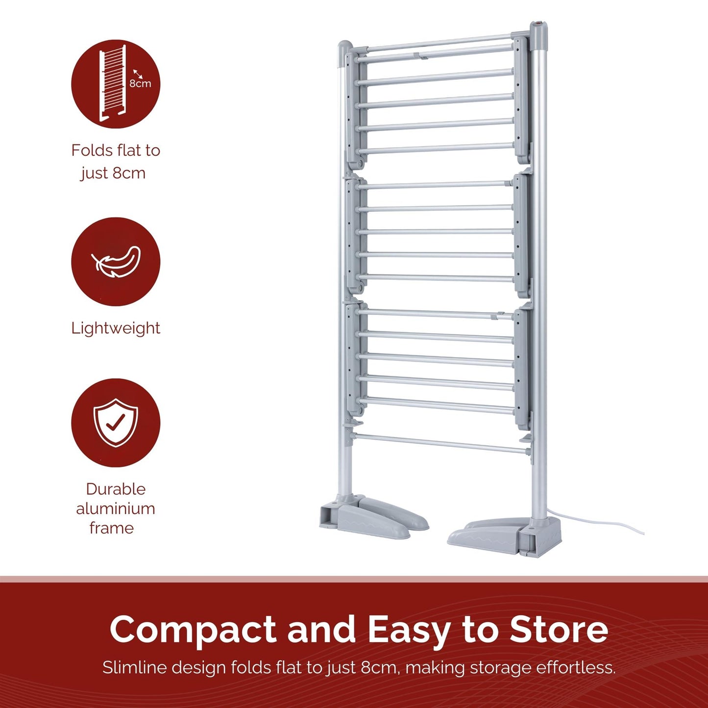 Rediffusion 3 Tier Compact Heated Clothes Airer with Cover