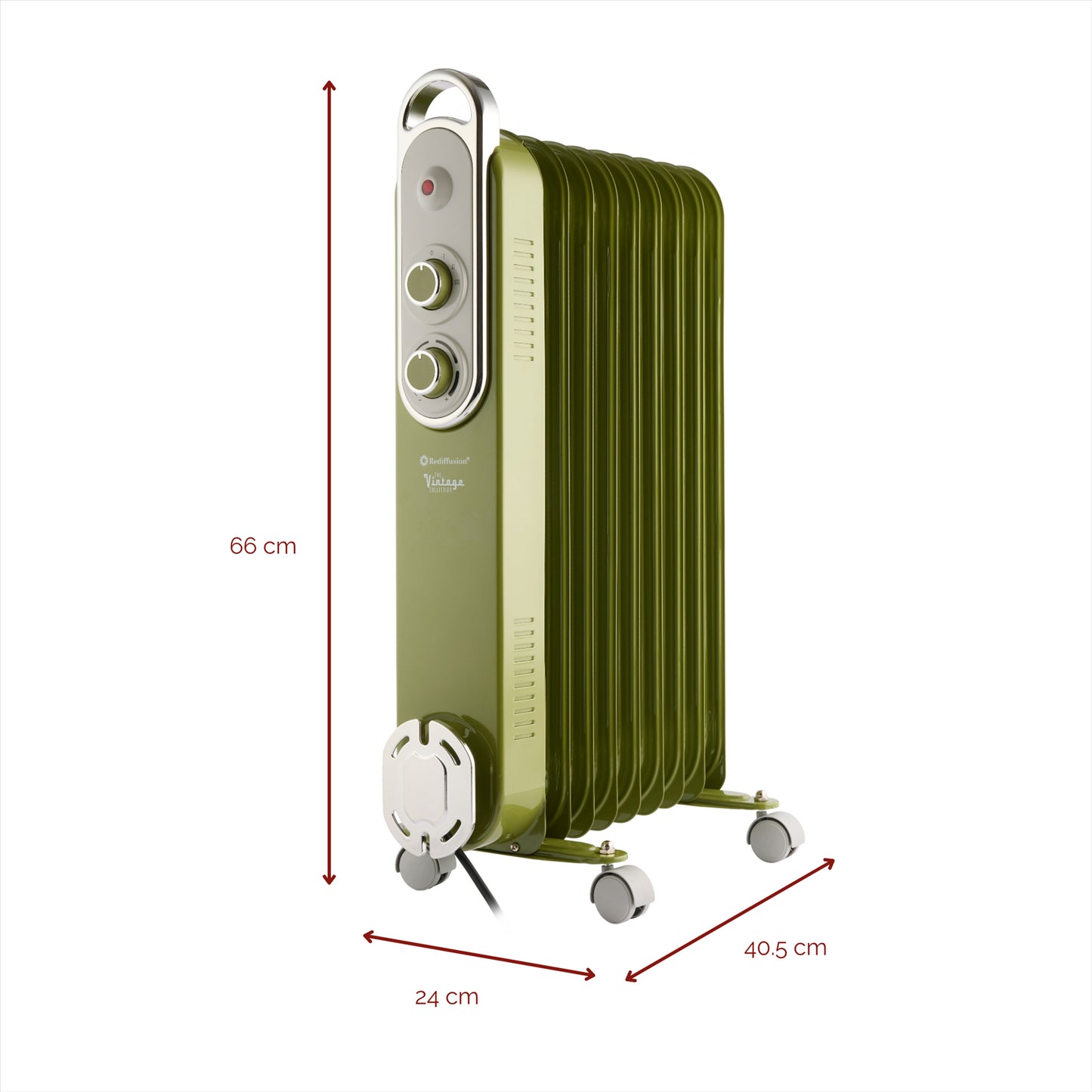 Rediffusion Vintage 9 Fin Oil Filled Radiator 2KW Sage Green