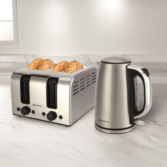Rediffusion Brushed Stainless Steel 1.7L Kettle & 4 Slice Toaster Set