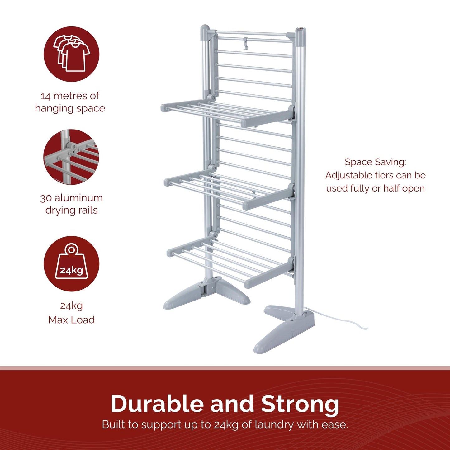Rediffusion 3 Tier Compact Heated Clothes Airer with Cover