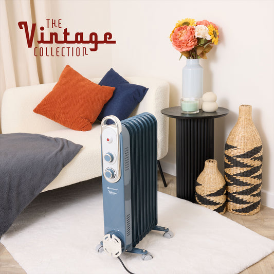 Rediffusion Vintage 9 Fin Oil Filled Radiator 2KW Blue