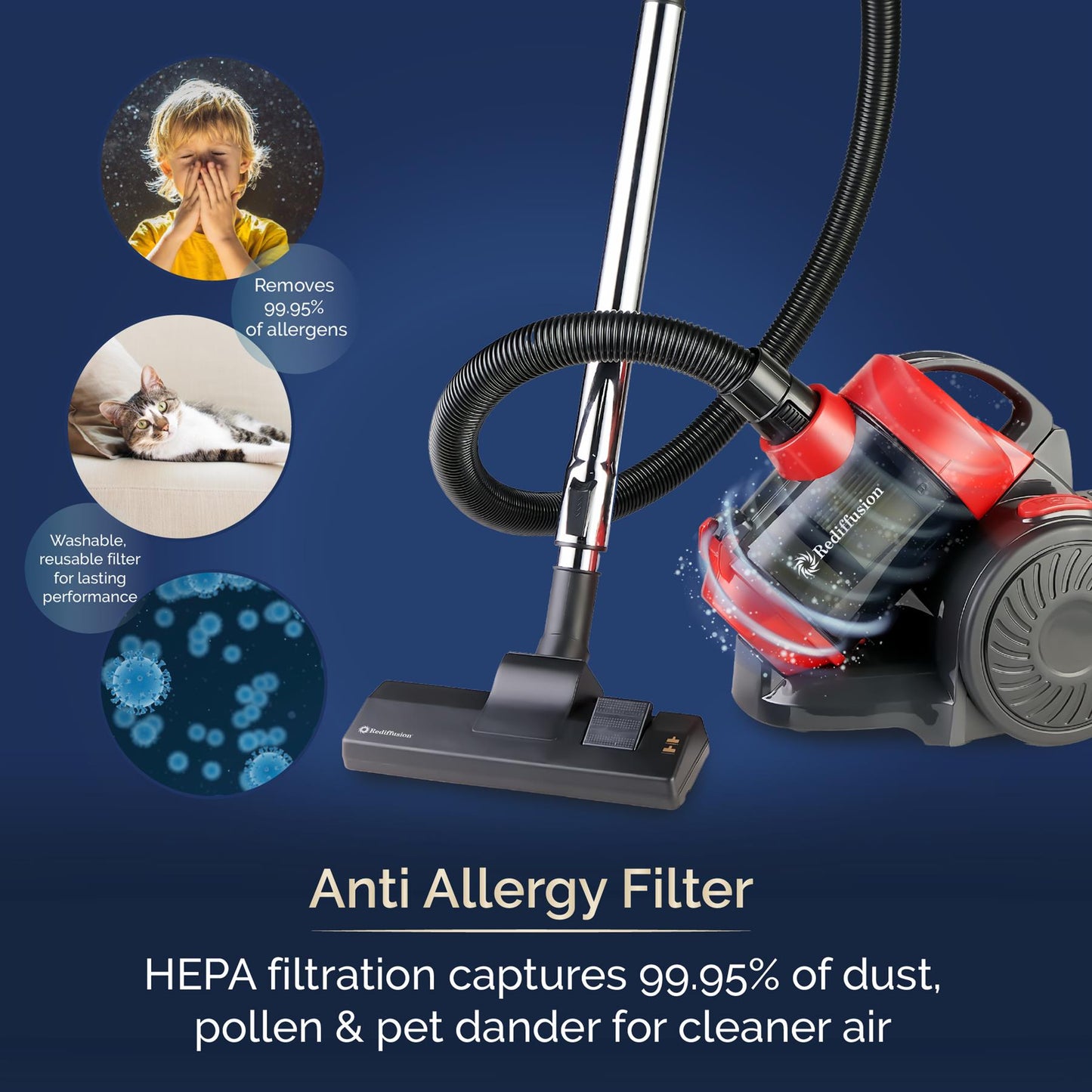Rediffusion Multi Cyclonic Bagless Vacuum Cleaner Red