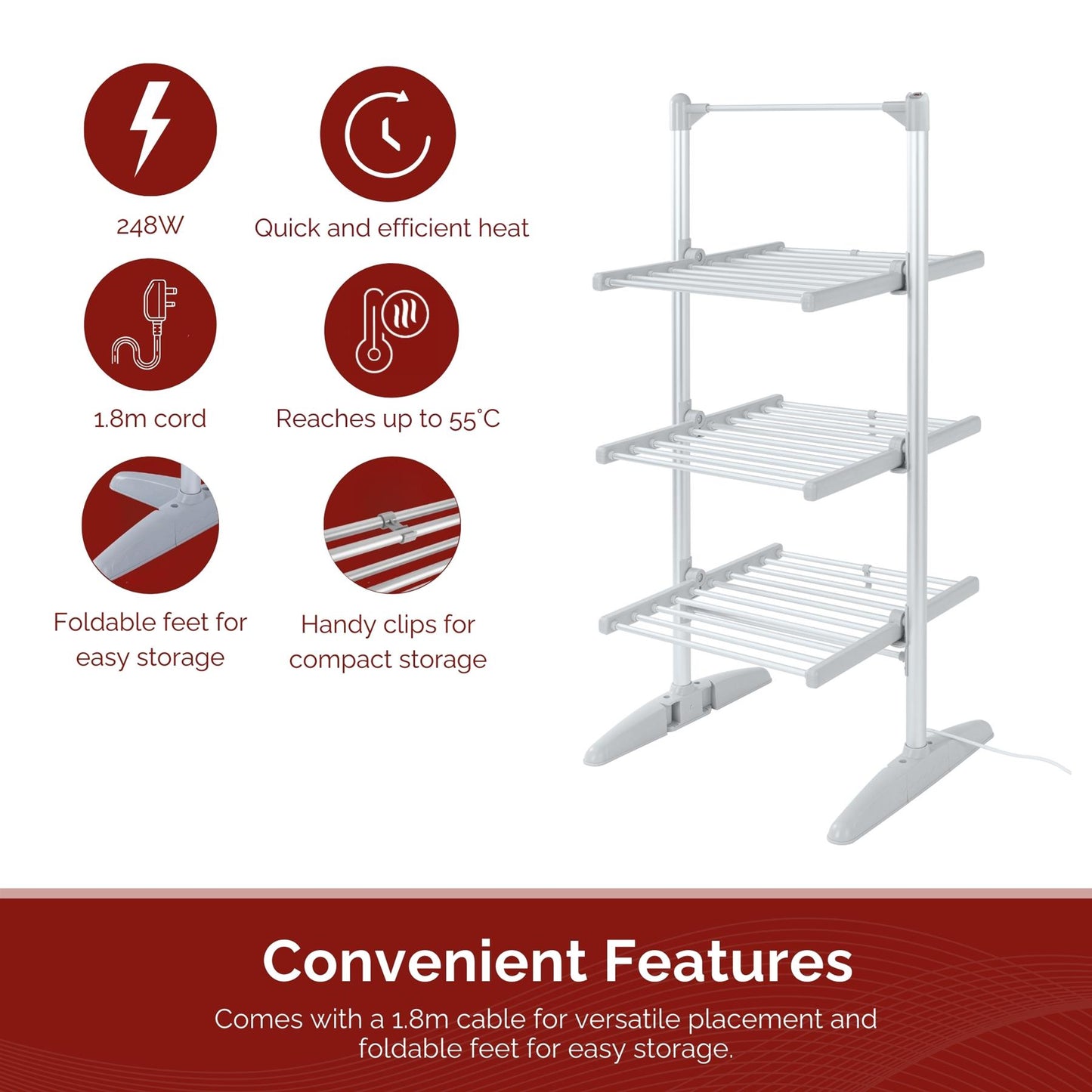 Rediffusion 3 Tier Compact Heated Clothes Airer with Cover
