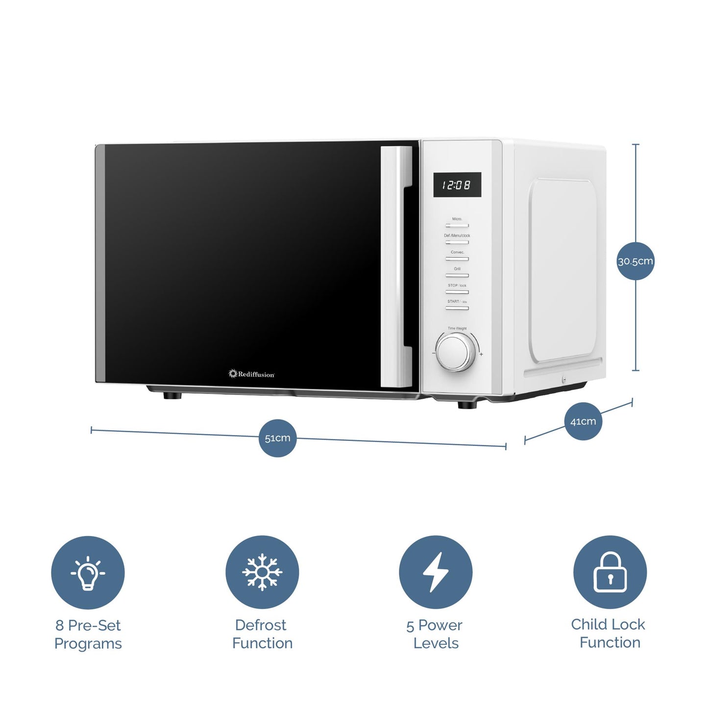 Rediffusion 30L Digital Combination Microwave with Grill & Convection – White