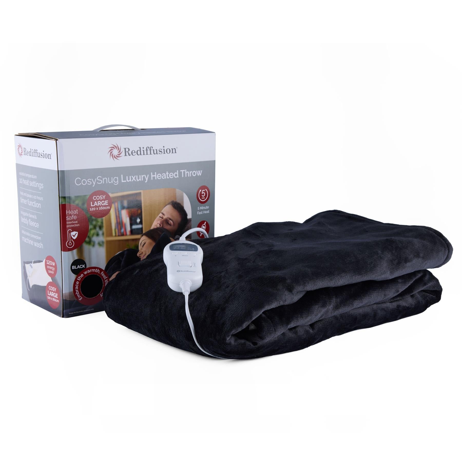 Rediffusion CosySnug Luxury Heated Throw Black