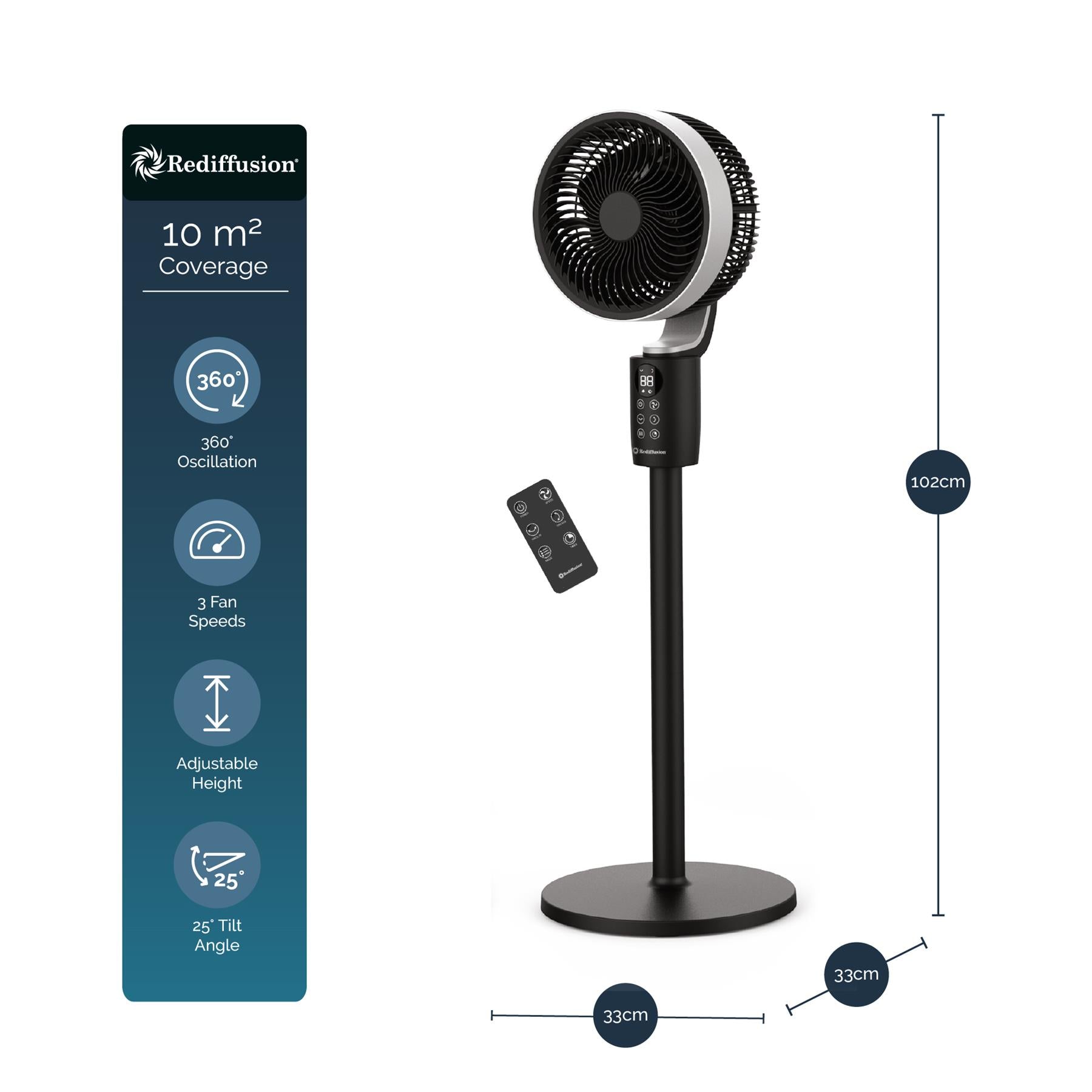Rediffusion Air360 Adjustable Height Oscillating Fan