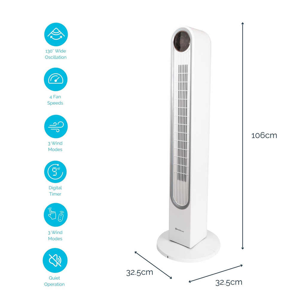 Rediffusion Halo 42" Digital Tower Fan - White