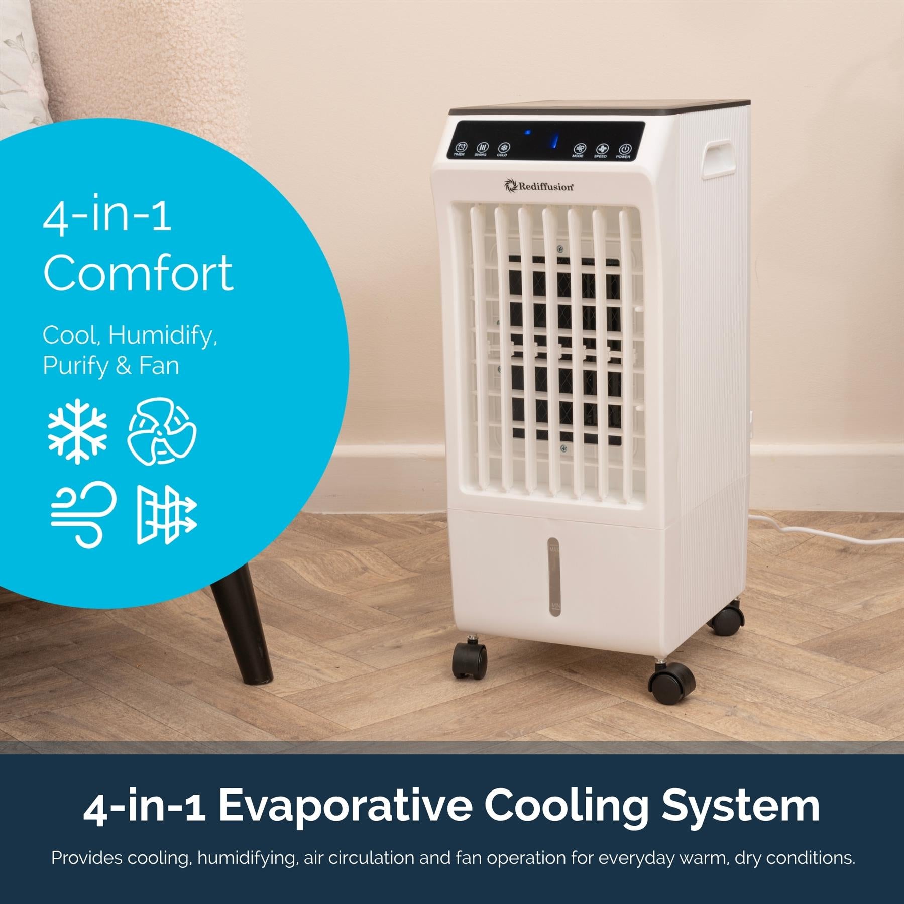 Rediffusion 4-in-1 Digital 6L Evaporative Air Cooler - White