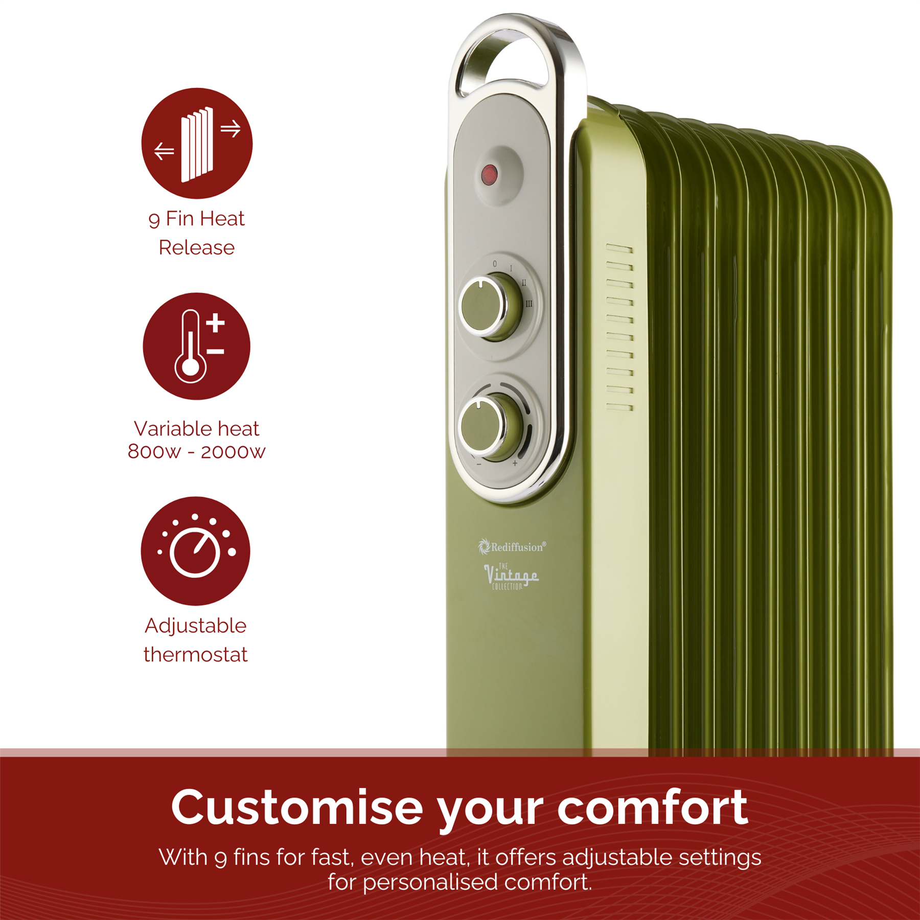 Rediffusion Vintage 9 Fin Oil Filled Radiator