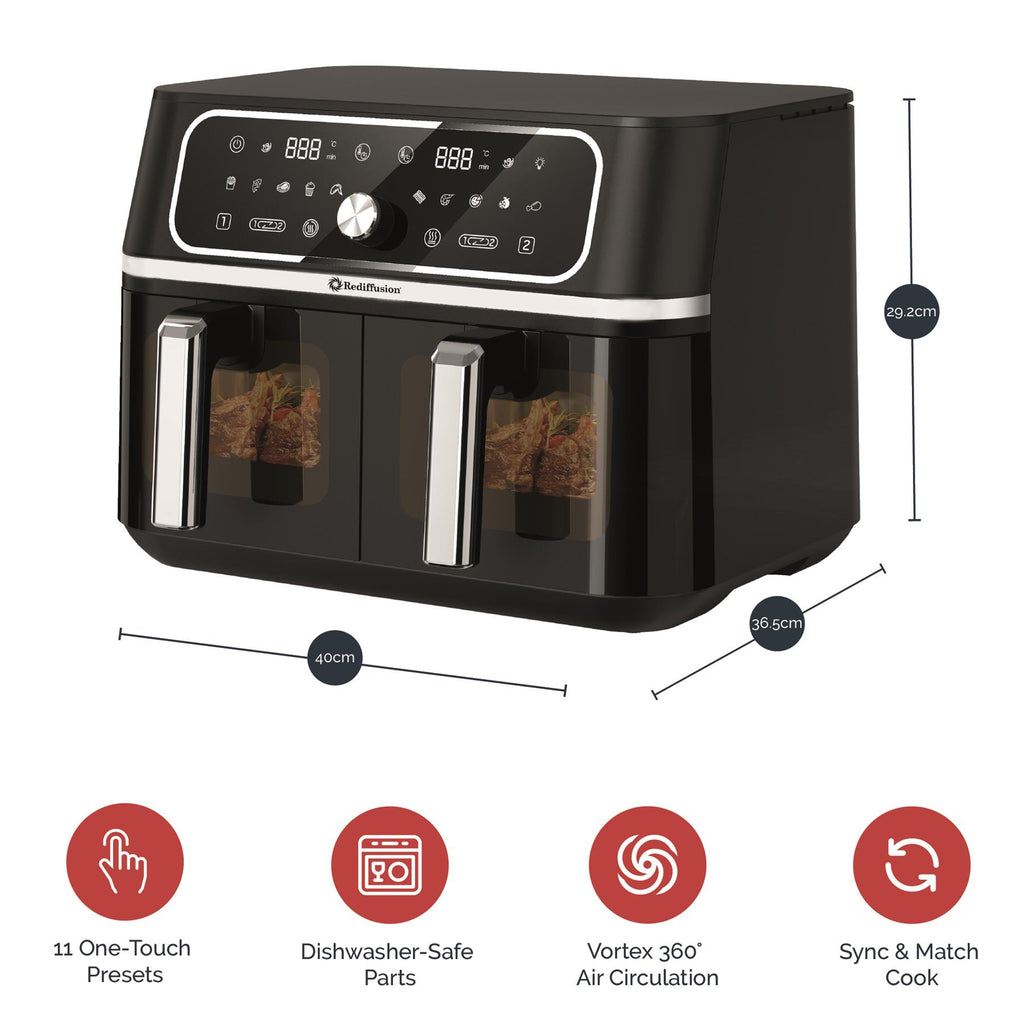 Rediffusion ClearCook 9L Dual Zone Air Fryer with Viewing Window
