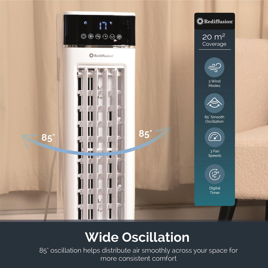 Rediffusion TurboChill 3-in-1 Digital Tower Air Cooler - White