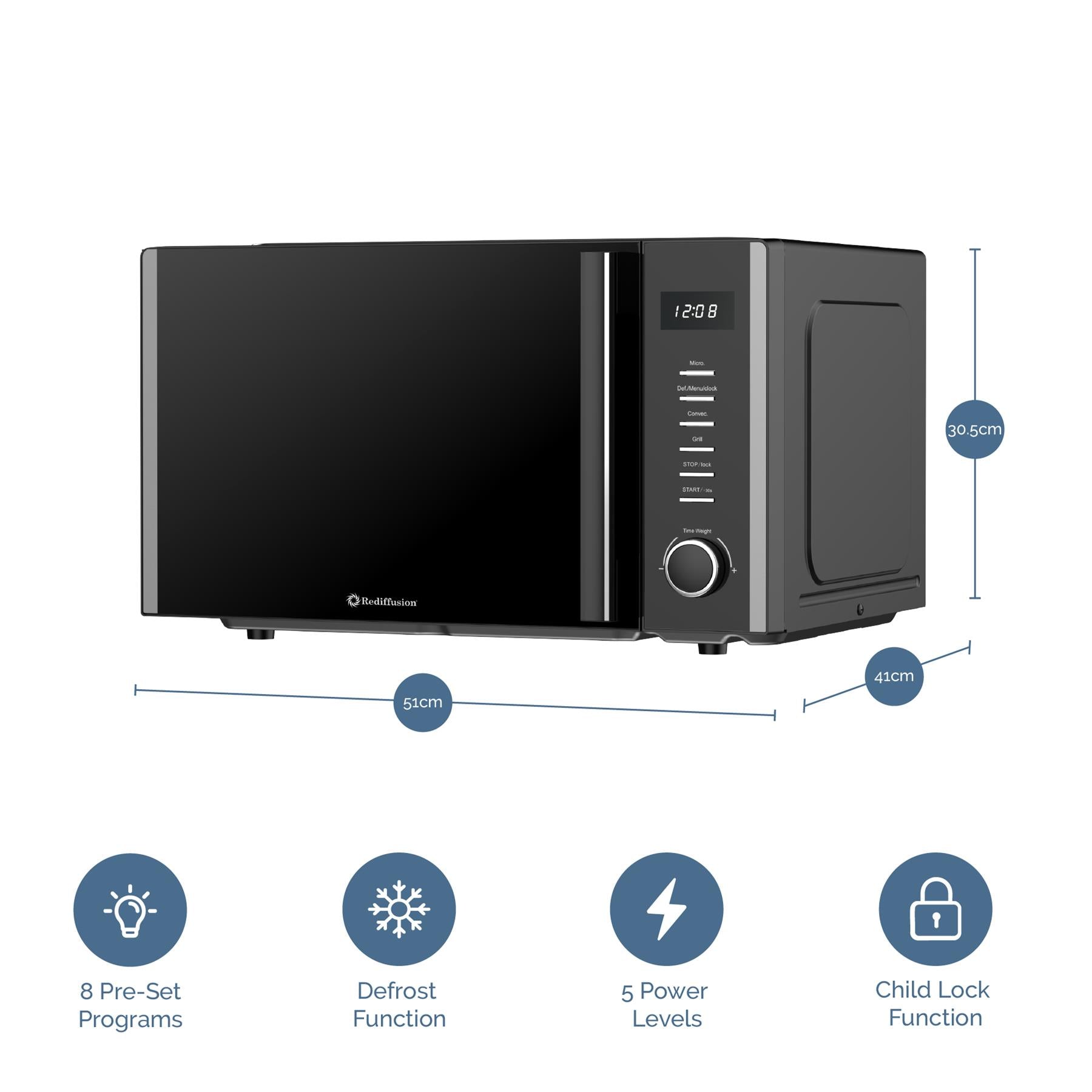 Rediffusion 30L Digital Combination Microwave with Grill & Convection – Black