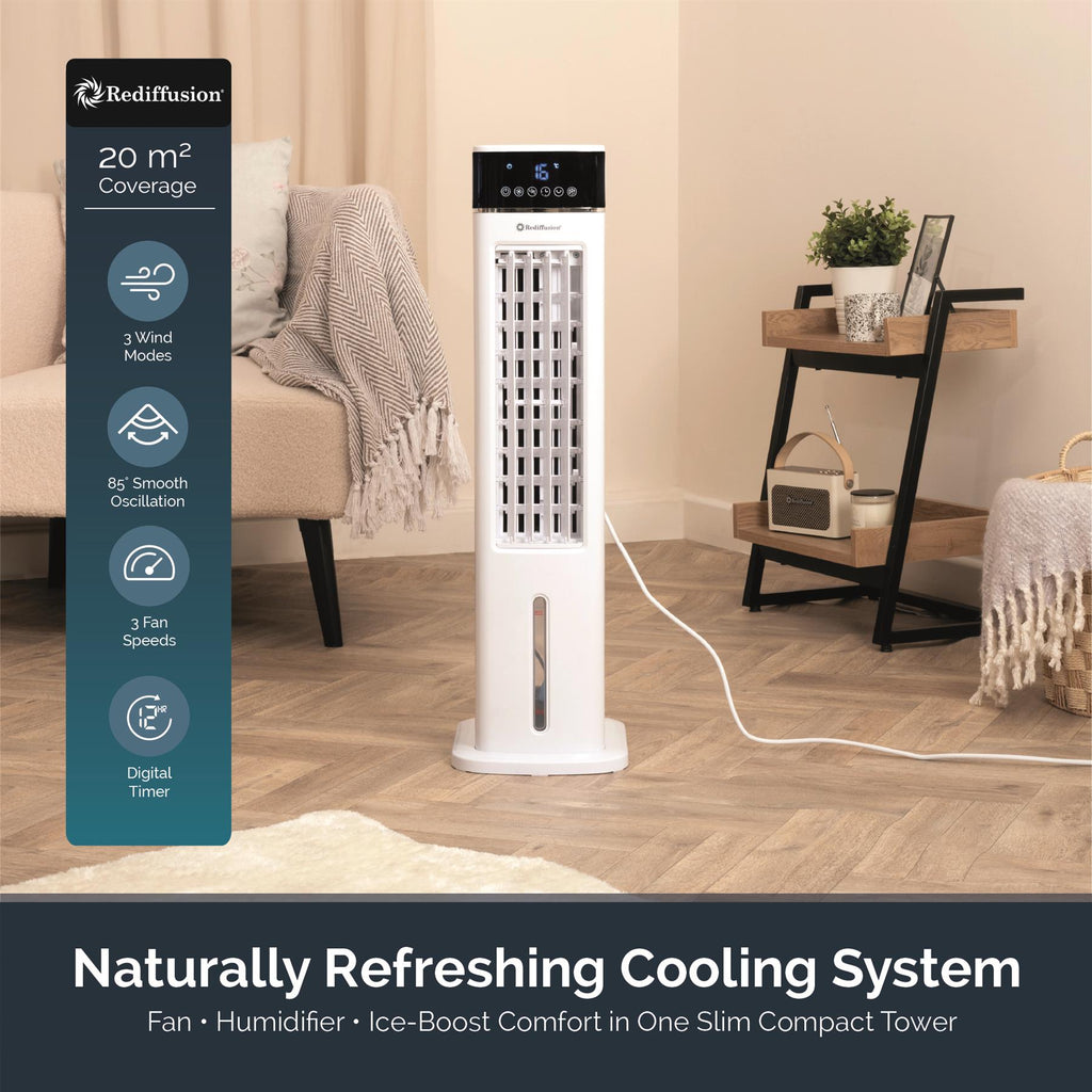 Rediffusion TurboChill 3-in-1 Digital Tower Air Cooler - White
