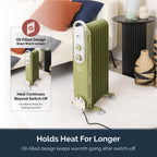 Rediffusion Vintage 9 Fin Oil Filled Radiator 2KW Olive Green