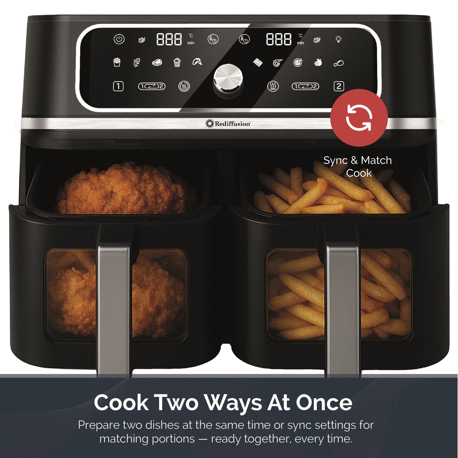 Rediffusion ClearCook 9L Dual Zone Air Fryer with Viewing Window