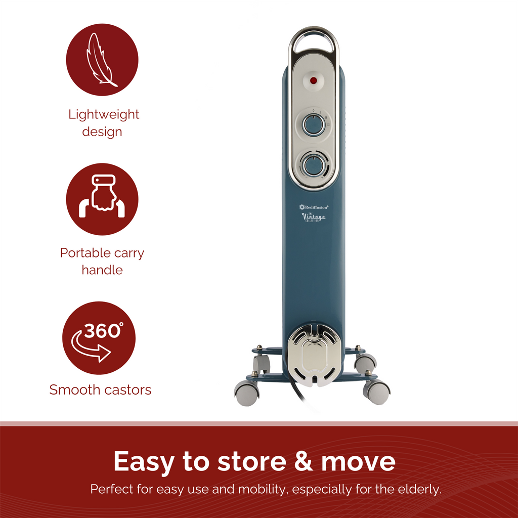 Rediffusion Vintage 9 Fin Oil Filled Radiator 2KW Blue