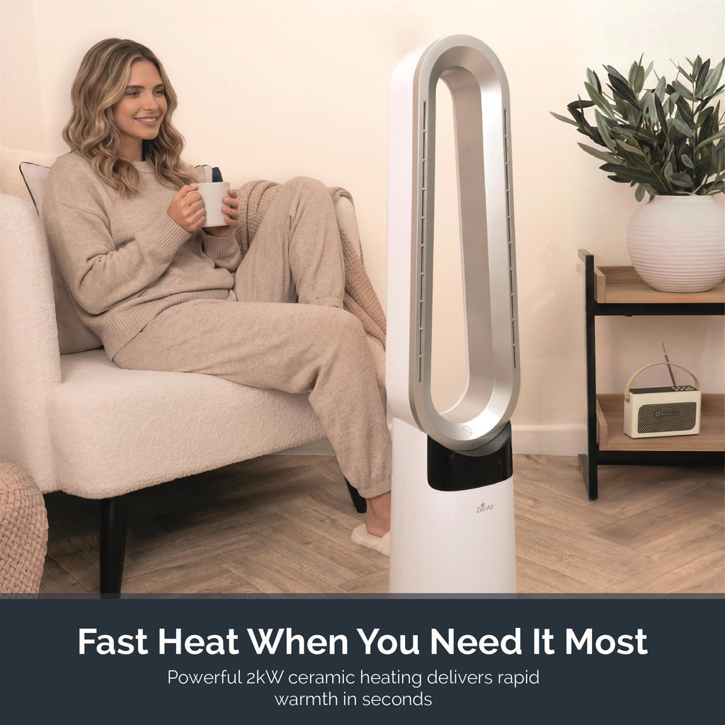 Rediffusion ZenAir Bladeless 3 in 1 Air Purifier, Fan & Heater - White