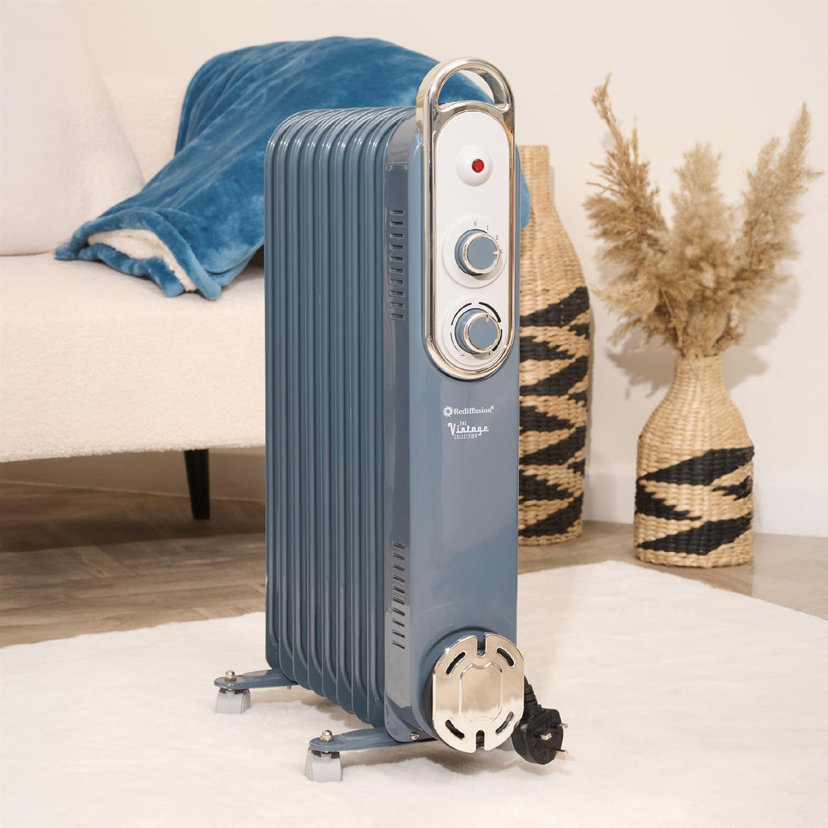 Rediffusion Vintage 9 Fin Oil Filled Radiator 2KW Slate Blue