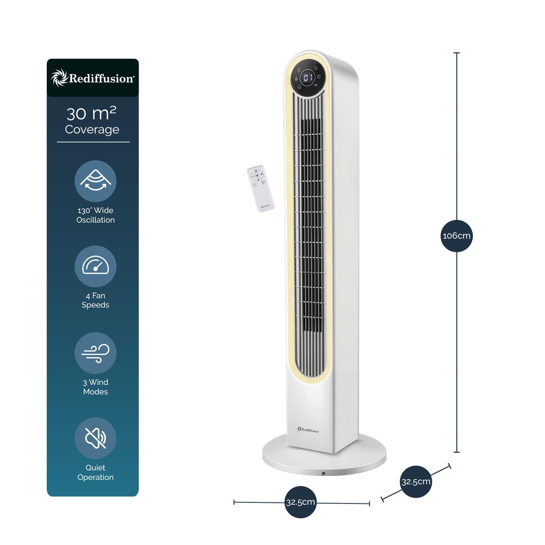 Rediffusion Halo 42" Digital Tower Fan