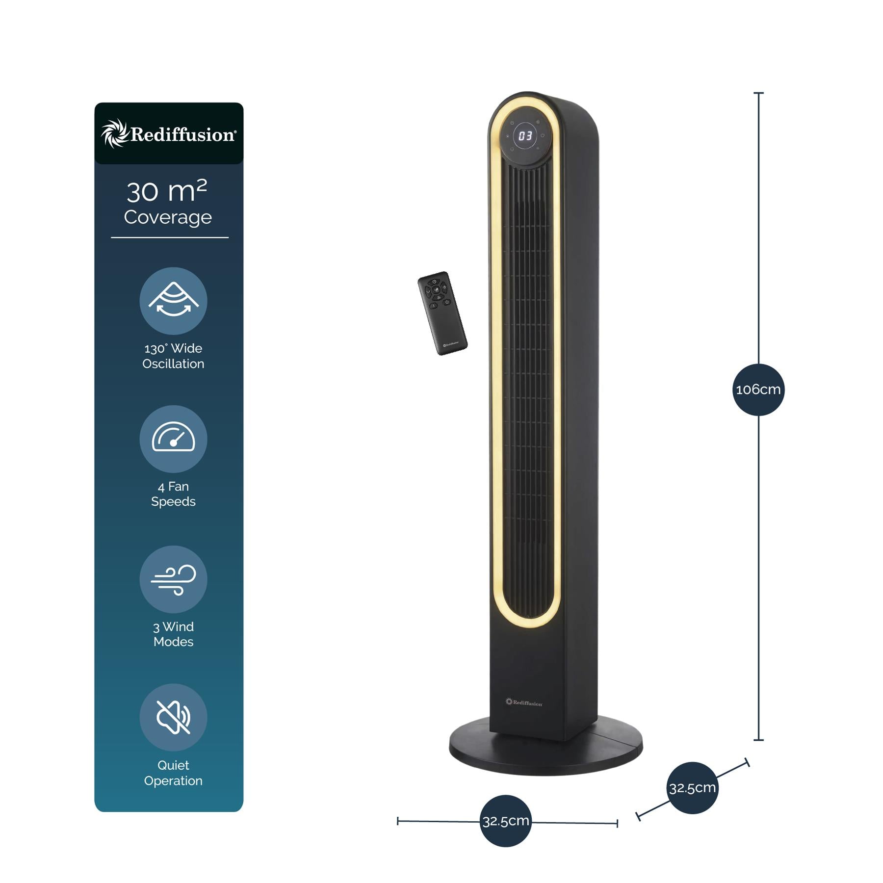 Rediffusion Halo 42" Digital Tower Fan