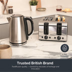 Rediffusion Brushed Stainless Steel 1.7L Kettle & 4 Slice Toaster Set
