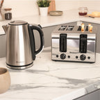 Rediffusion Brushed Stainless Steel 1.7L Kettle & 4 Slice Toaster Set