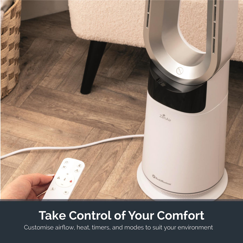 Rediffusion ZenAir Bladeless 3 in 1 Air Purifier, Fan & Heater - White