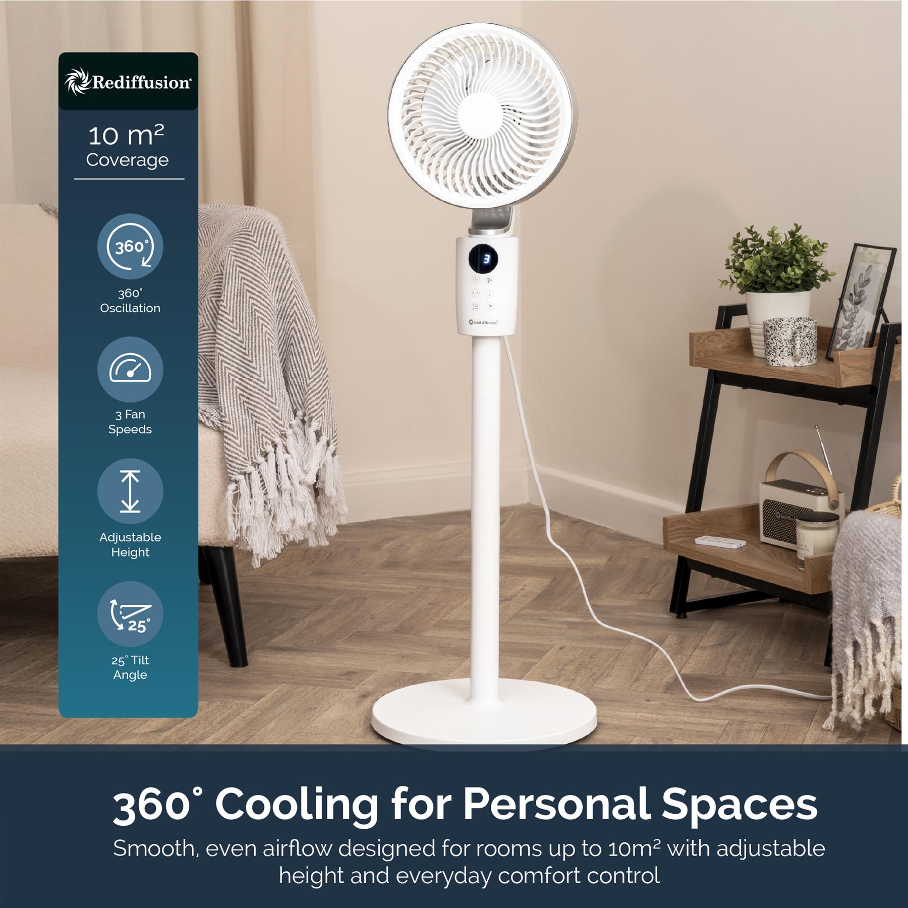 Rediffusion Air360 Adjustable Height Oscillating Fan