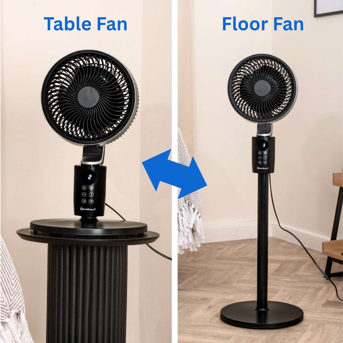 Rediffusion Air360 Adjustable Height Oscillating Fan - Black
