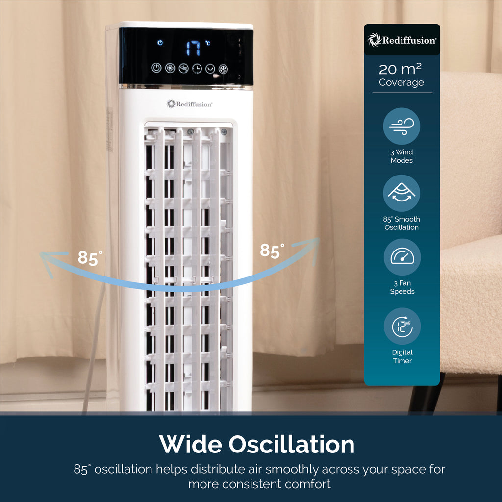 Rediffusion TurboChill 3-in-1 Digital Tower Air Cooler - White