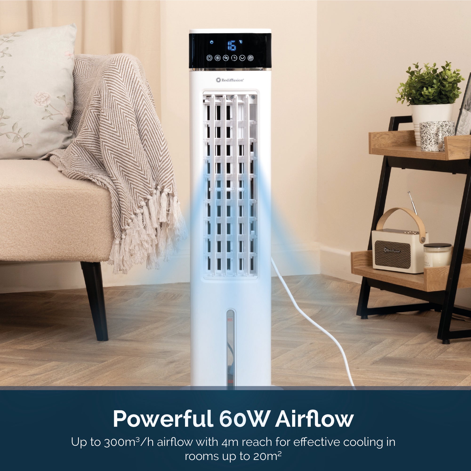 Rediffusion TurboChill 3-in-1 Digital Tower Air Cooler - White