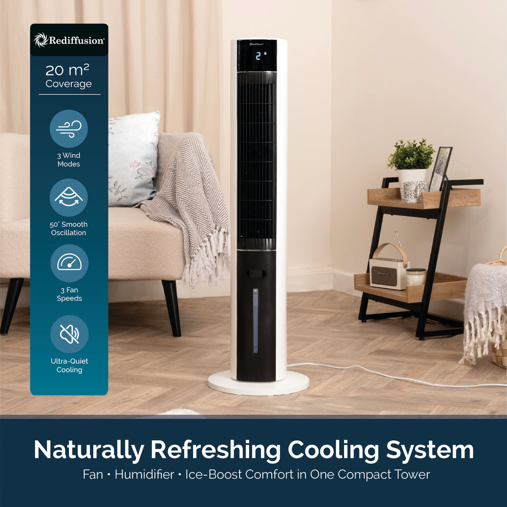 Rediffusion ArcticBreeze Digital 38" Tower Air Cooler - White