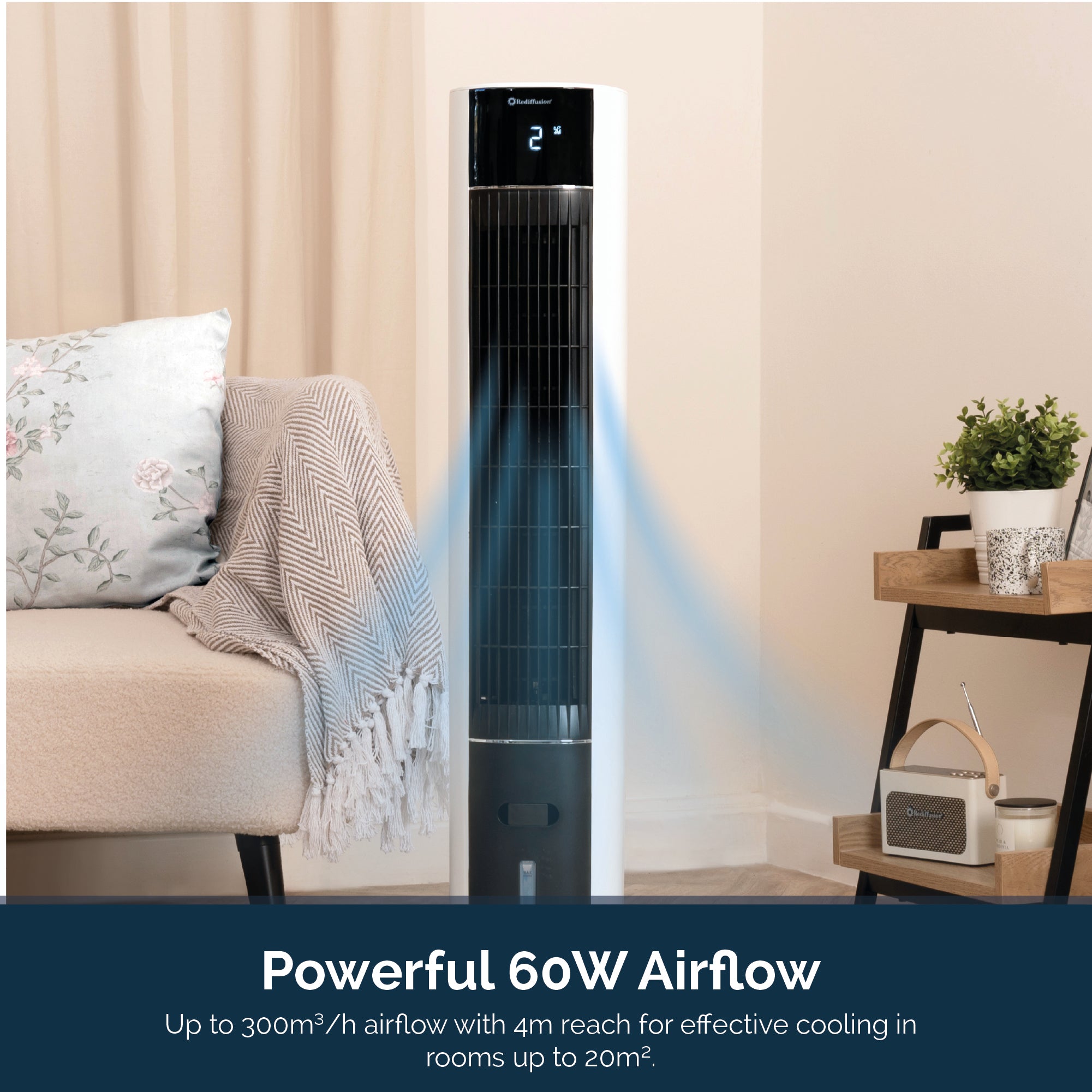 Rediffusion ArcticBreeze Digital 38" Tower Air Cooler - White