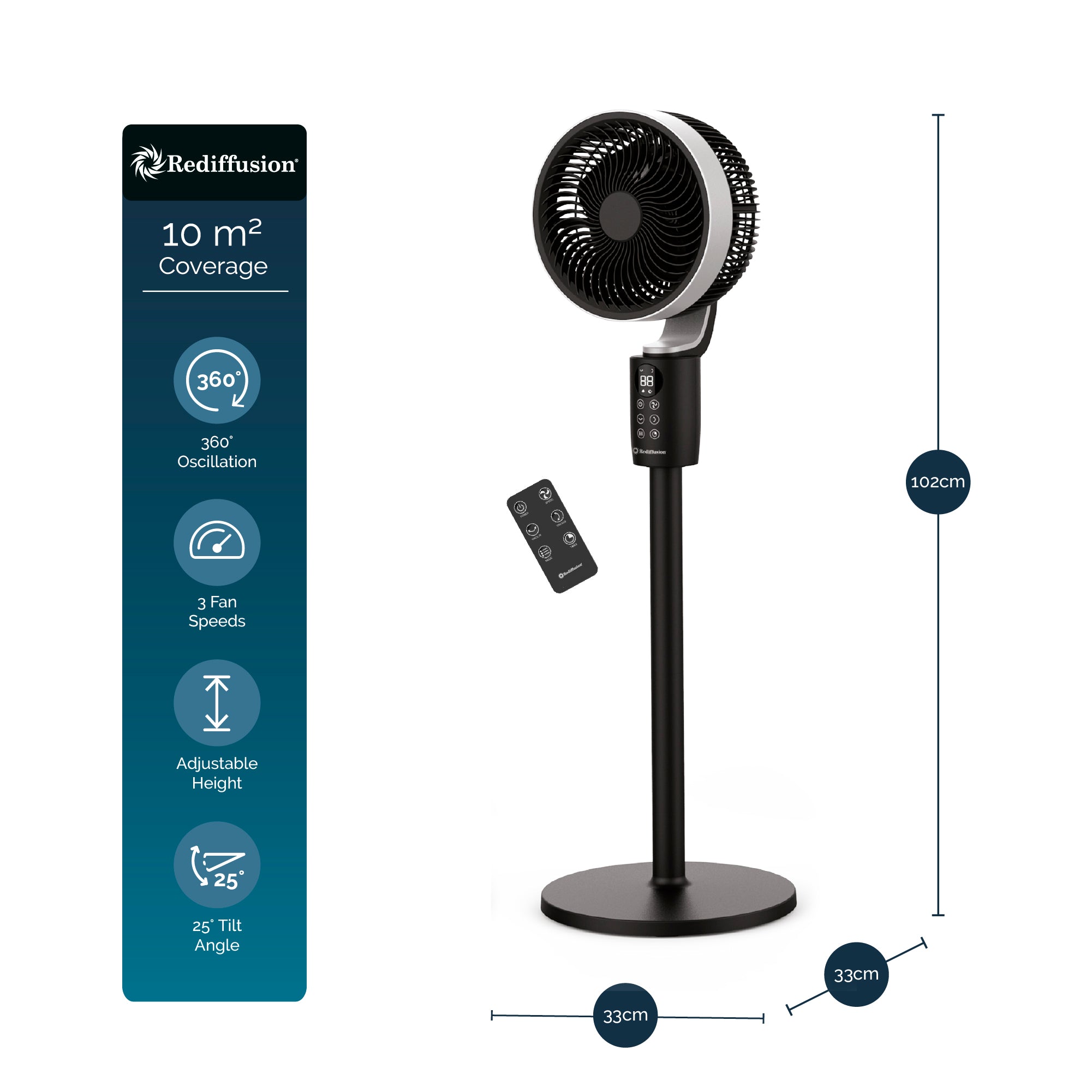 Rediffusion Air360 Oscillating Fan - Black