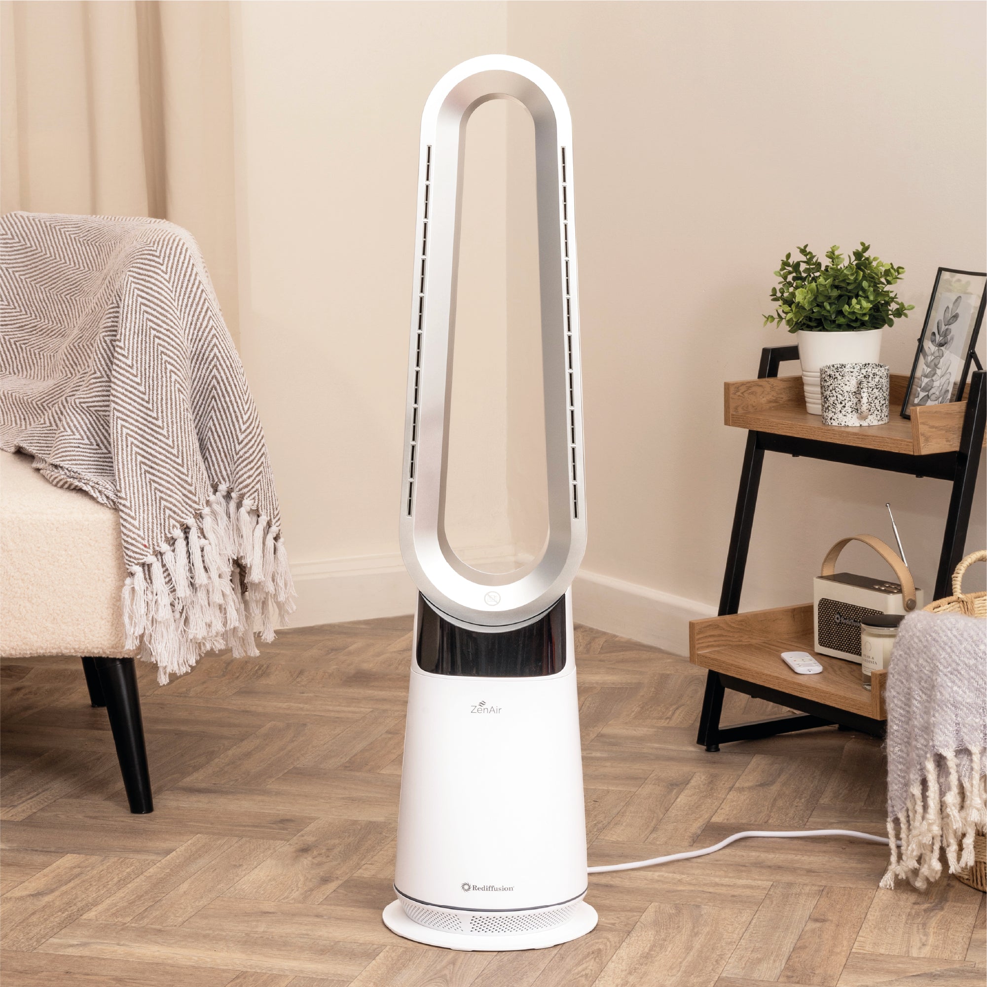 Rediffusion ZenAir Bladeless 3 in 1 Air Purifier, Fan & Heater - White