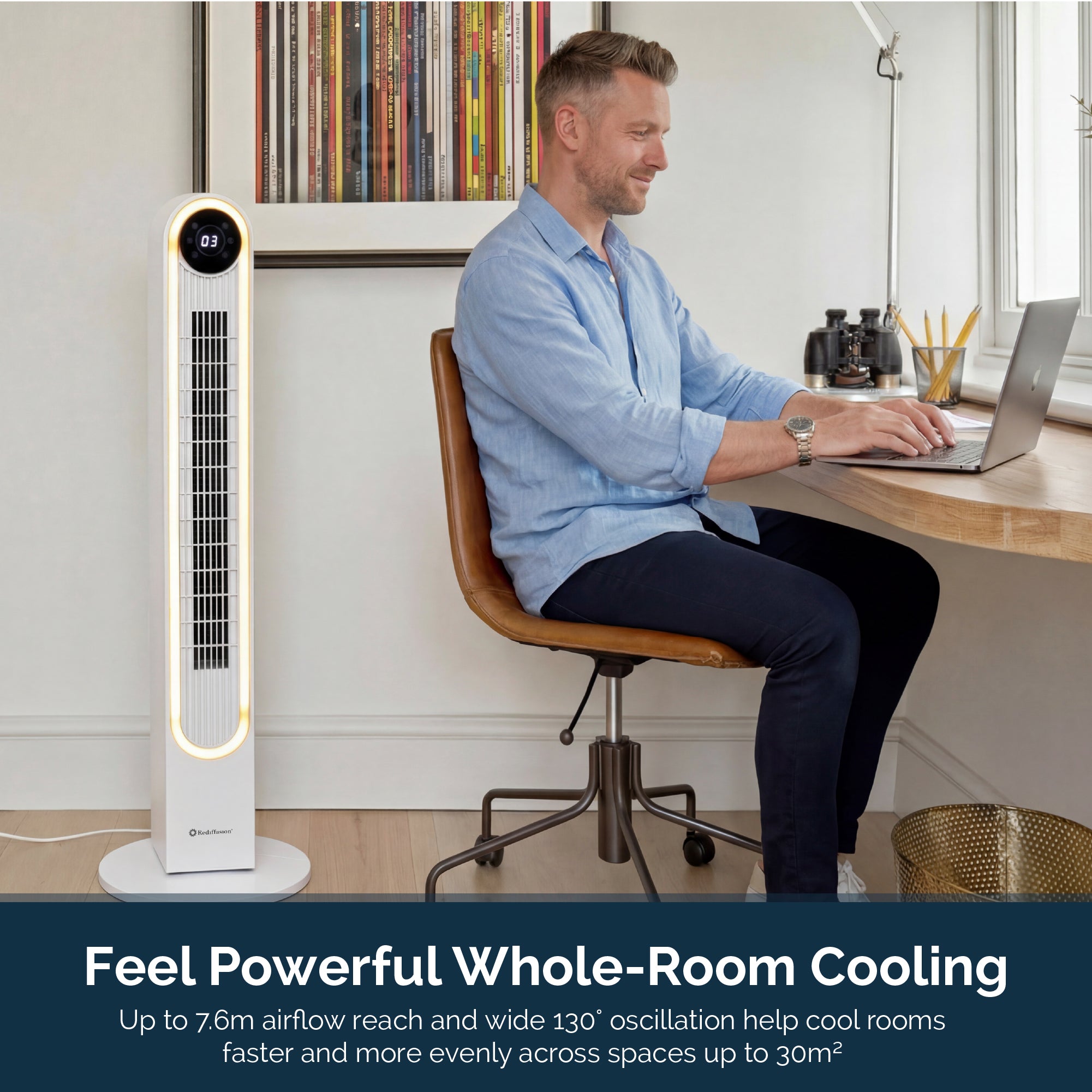Rediffusion Halo 42" Digital Tower Fan - White