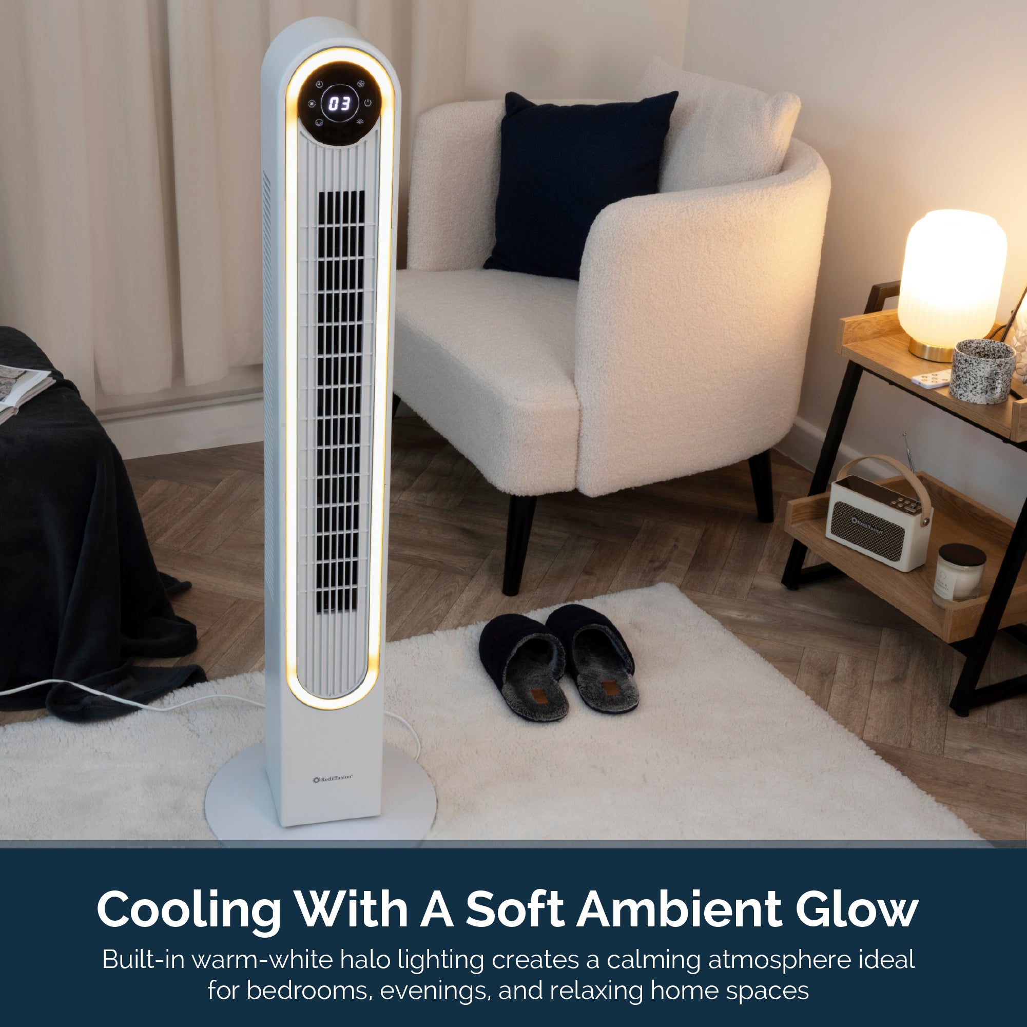 Rediffusion Halo 42" Digital Tower Fan - White