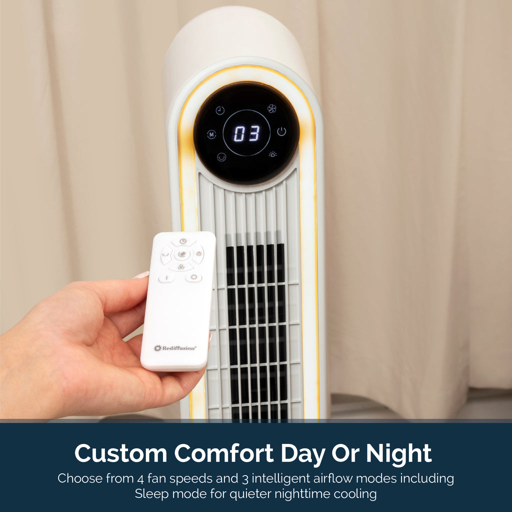 Rediffusion Halo 42" Digital Tower Fan - White