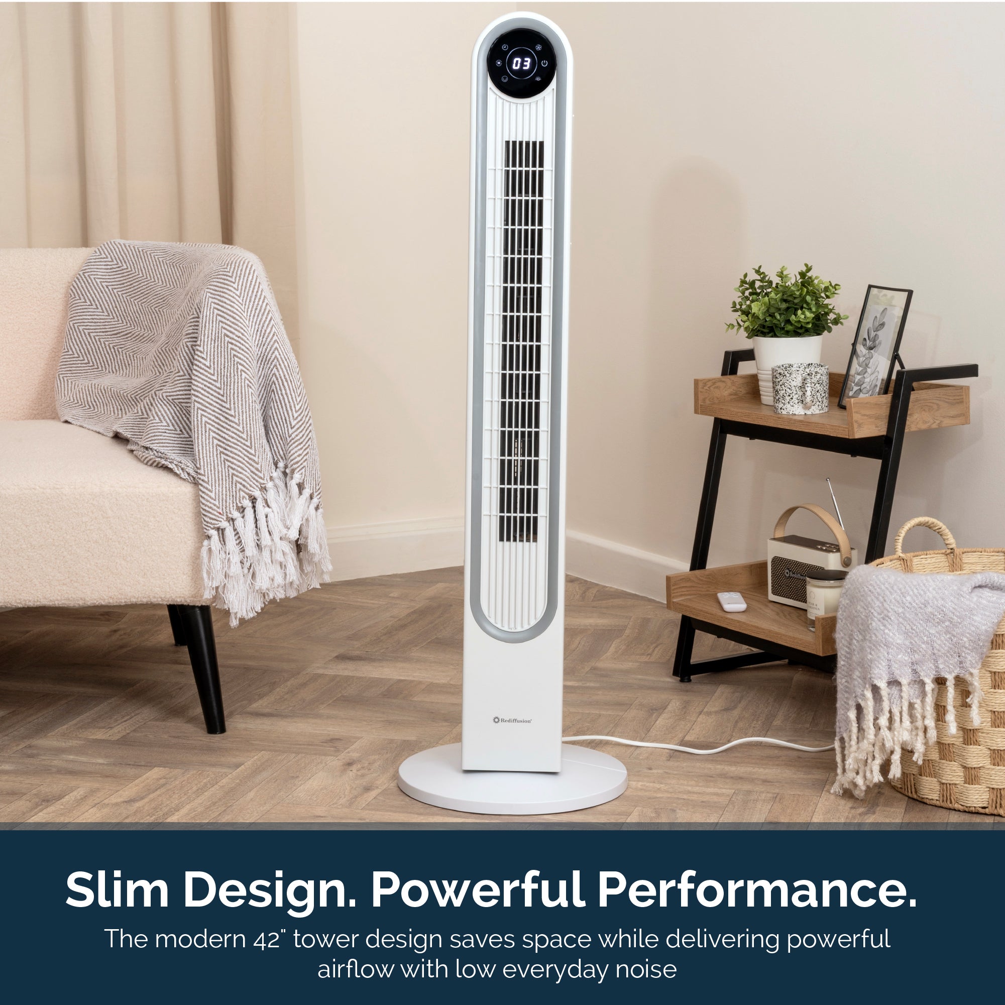 Rediffusion Halo 42" Digital Tower Fan - White