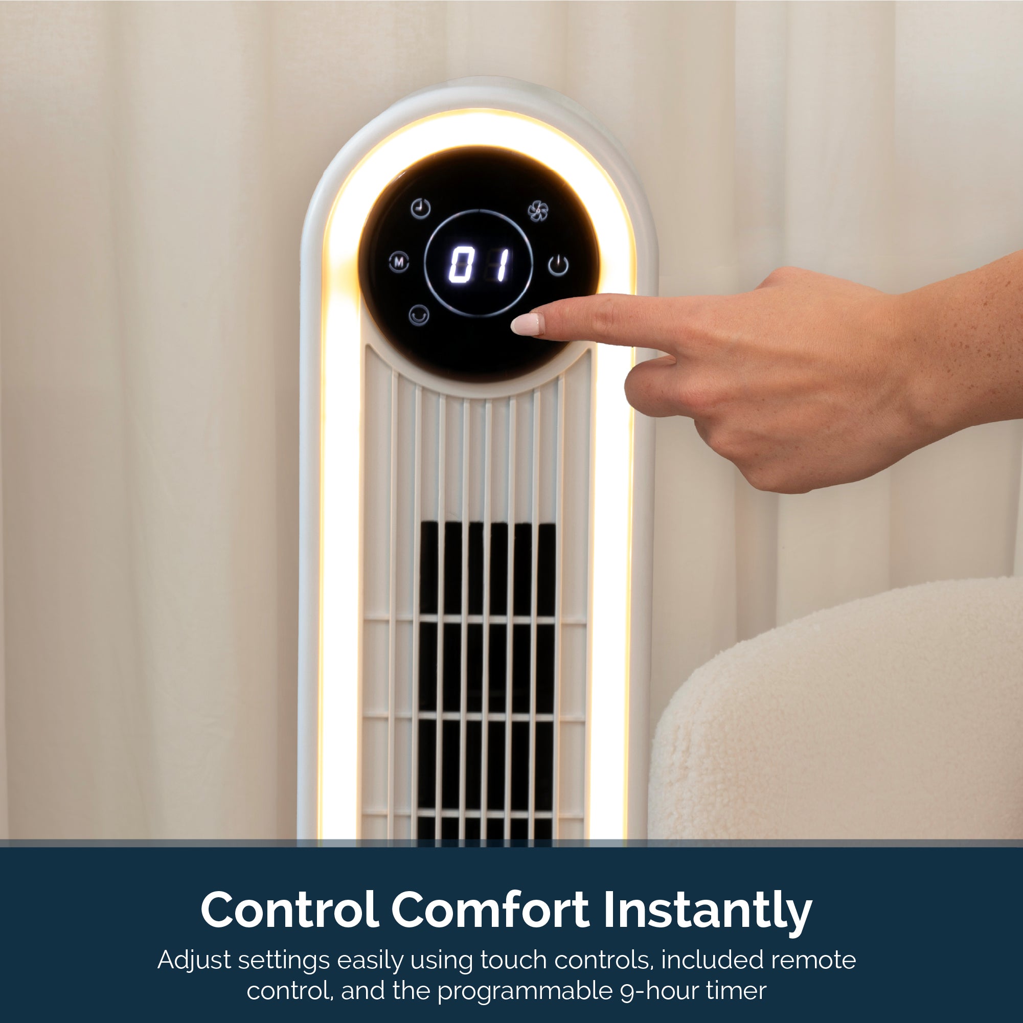 Rediffusion Halo 42" Digital Tower Fan - White