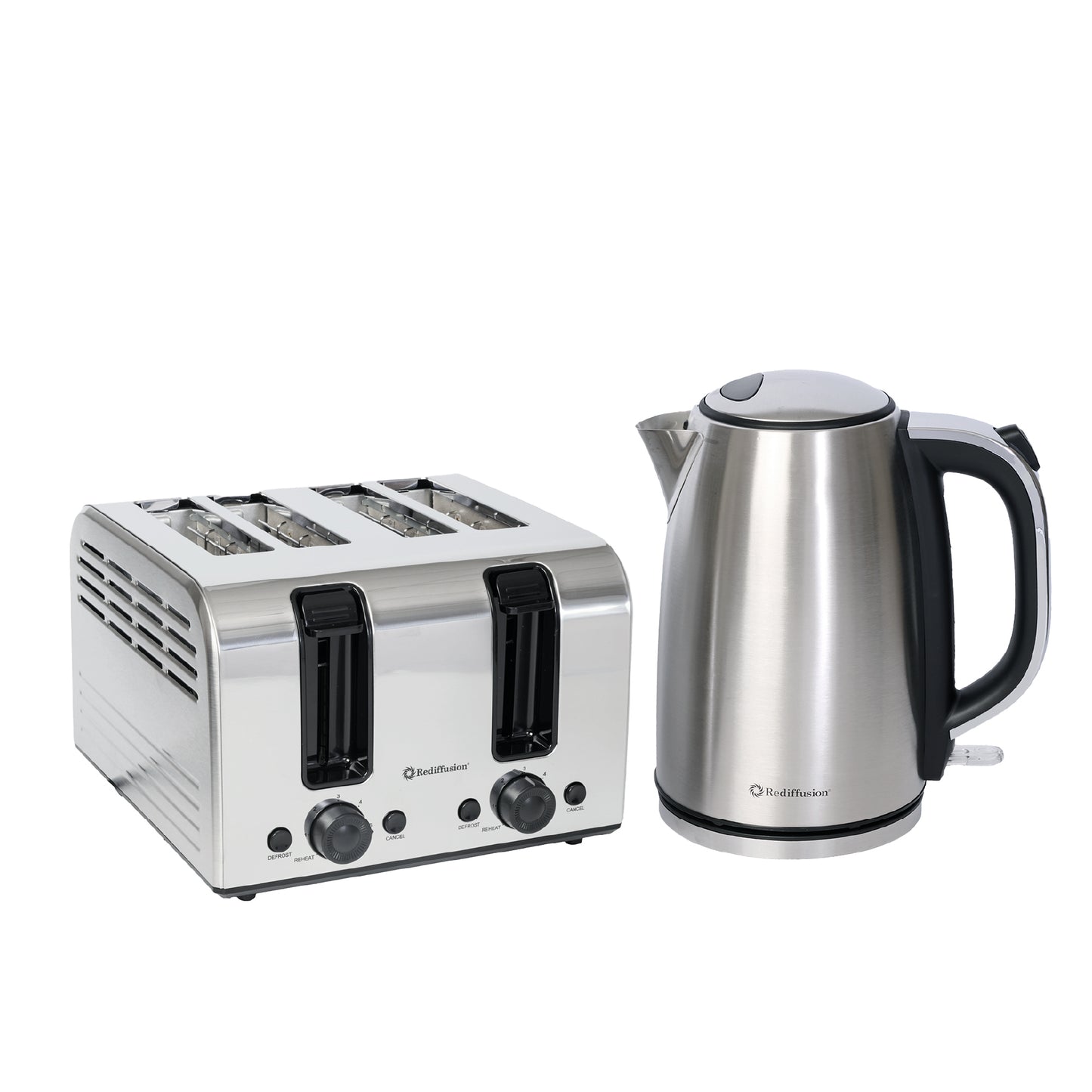 Rediffusion Brushed Stainless Steel 1.7L Kettle & 4 Slice Toaster Set