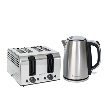 Rediffusion Brushed Stainless Steel 1.7L Kettle & 4 Slice Toaster Set