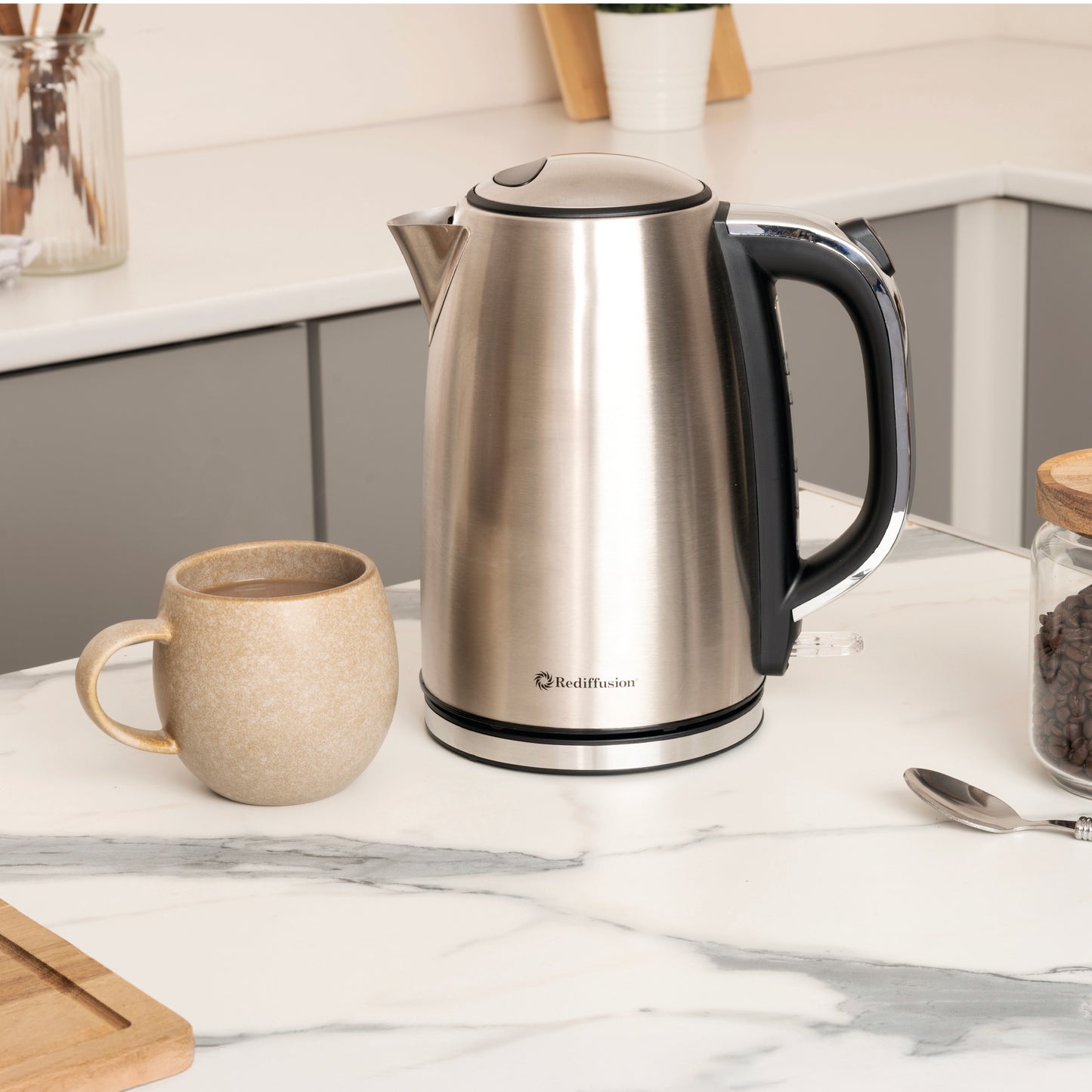 Rediffusion Brushed Stainless Steel 1.7L Kettle & 4 Slice Toaster Set