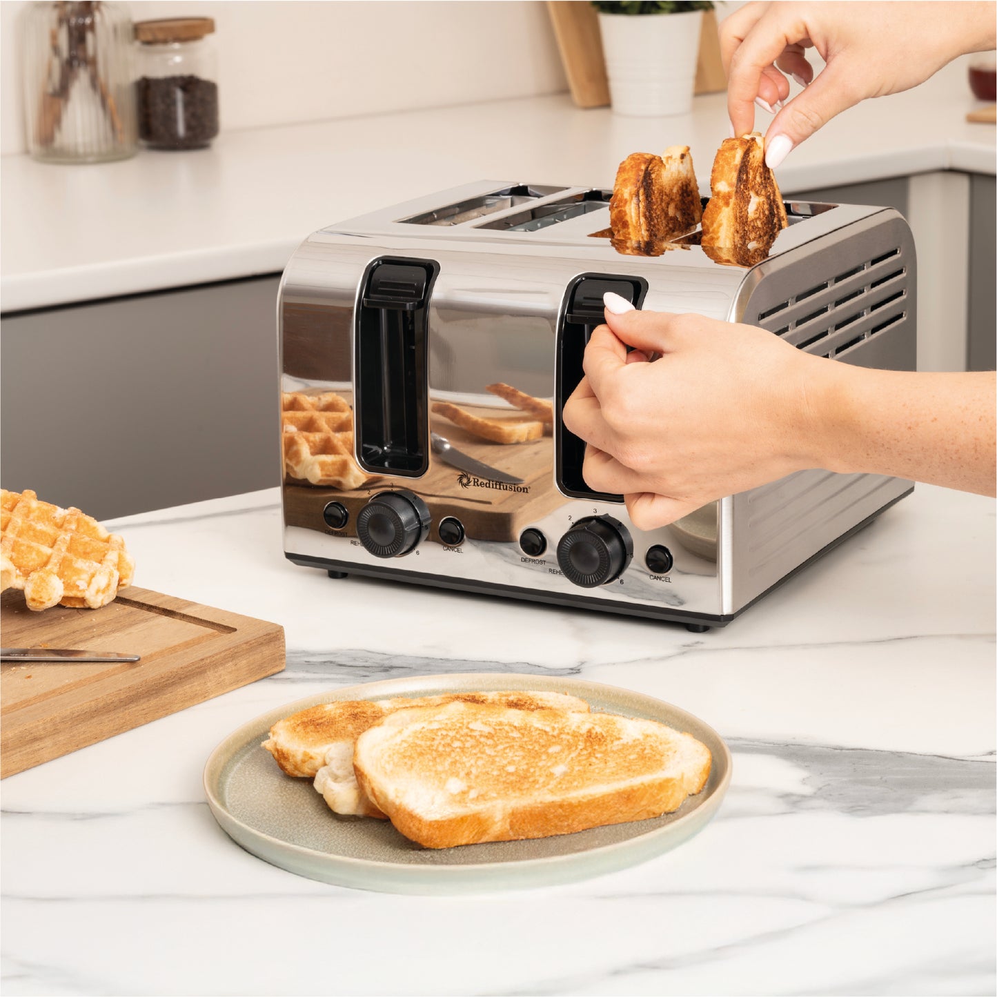 Rediffusion Brushed Stainless Steel 1.7L Kettle & 4 Slice Toaster Set