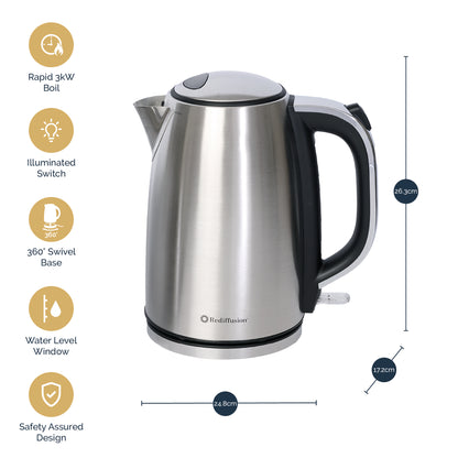 Rediffusion Brushed Stainless Steel 1.7L Kettle & 4 Slice Toaster Set