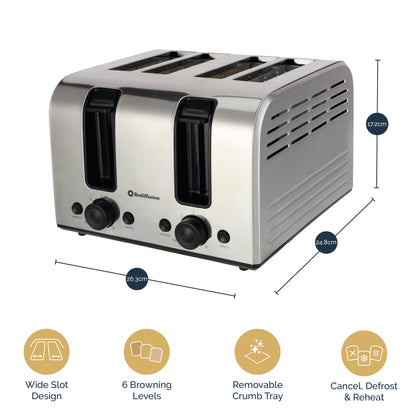 Rediffusion Brushed Stainless Steel 1.7L Kettle & 4 Slice Toaster Set