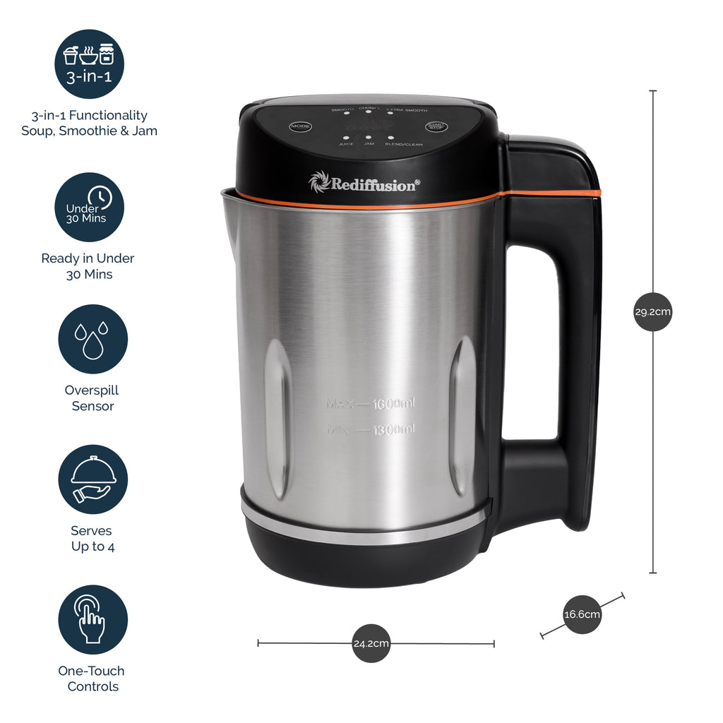Rediffusion SmartSoup Plus 3-in-1 Soup, Smoothie & Jam Maker - Black