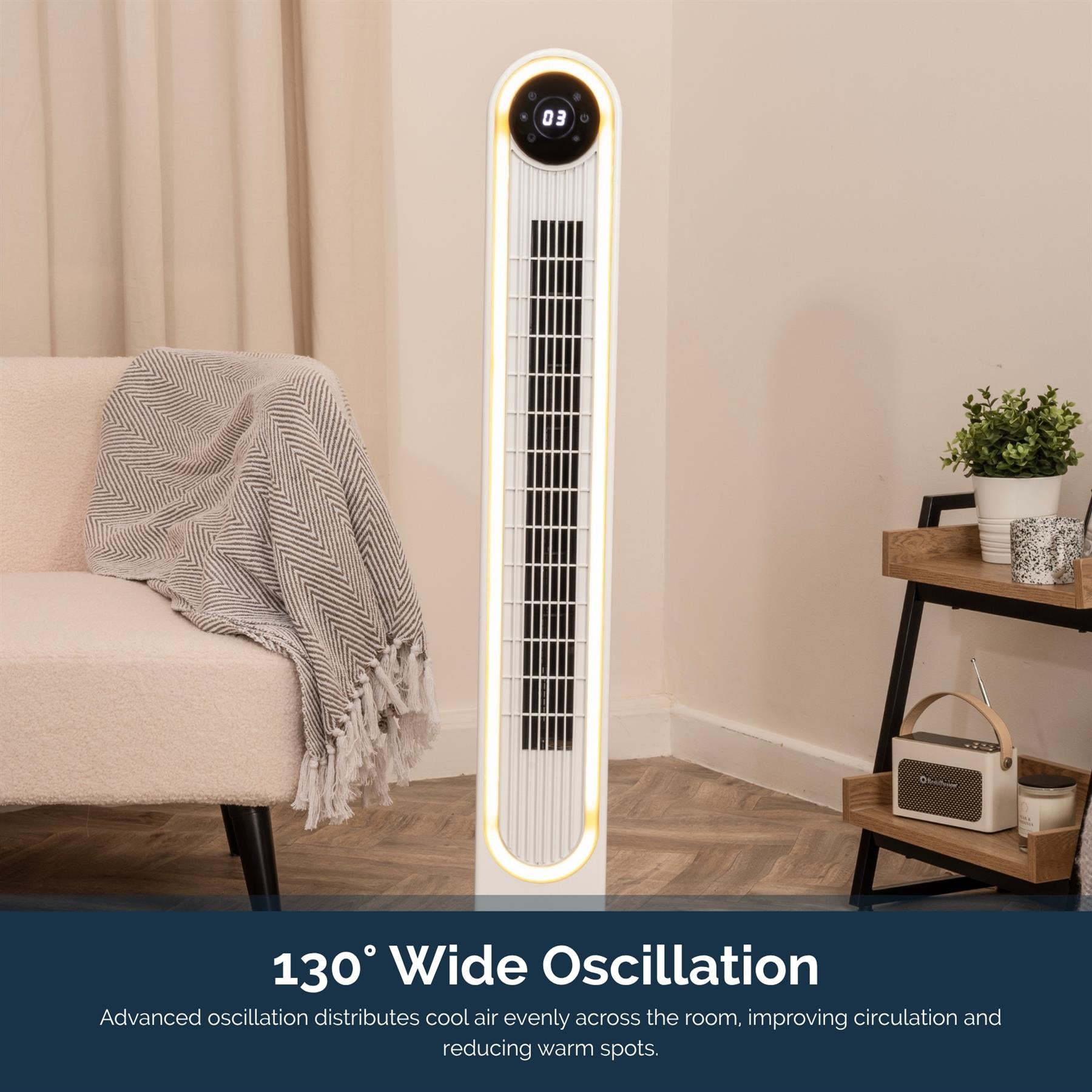 Rediffusion Halo 42" Digital Tower Fan - White