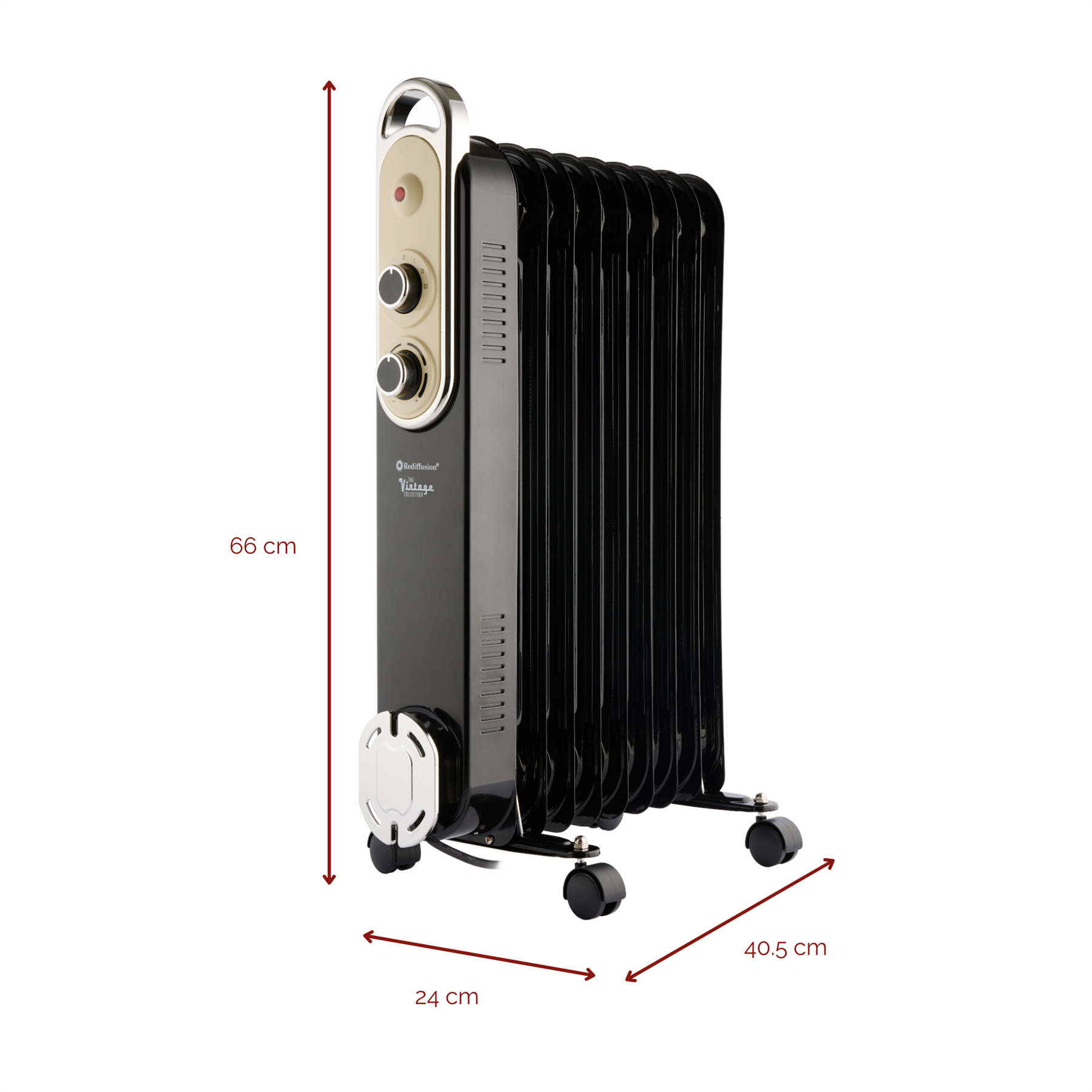 Rediffusion Vintage 9 Fin Oil Filled Radiator 2KW Black
