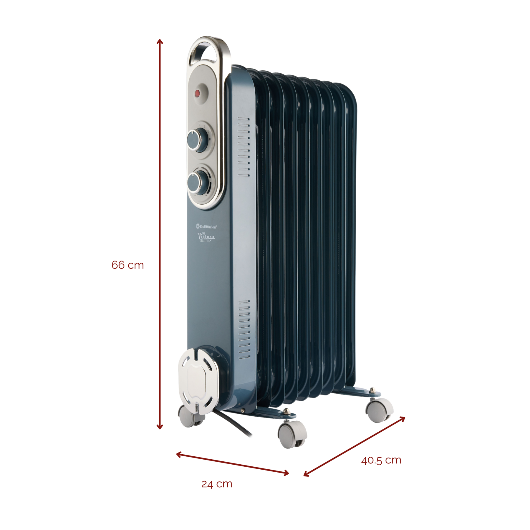 Rediffusion Vintage 9 Fin Oil Filled Radiator 2KW Blue